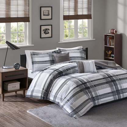Start2Finish plaid comforter set featuring a classic checkered pattern in cozy, soft fabric for a stylish bedroom update.