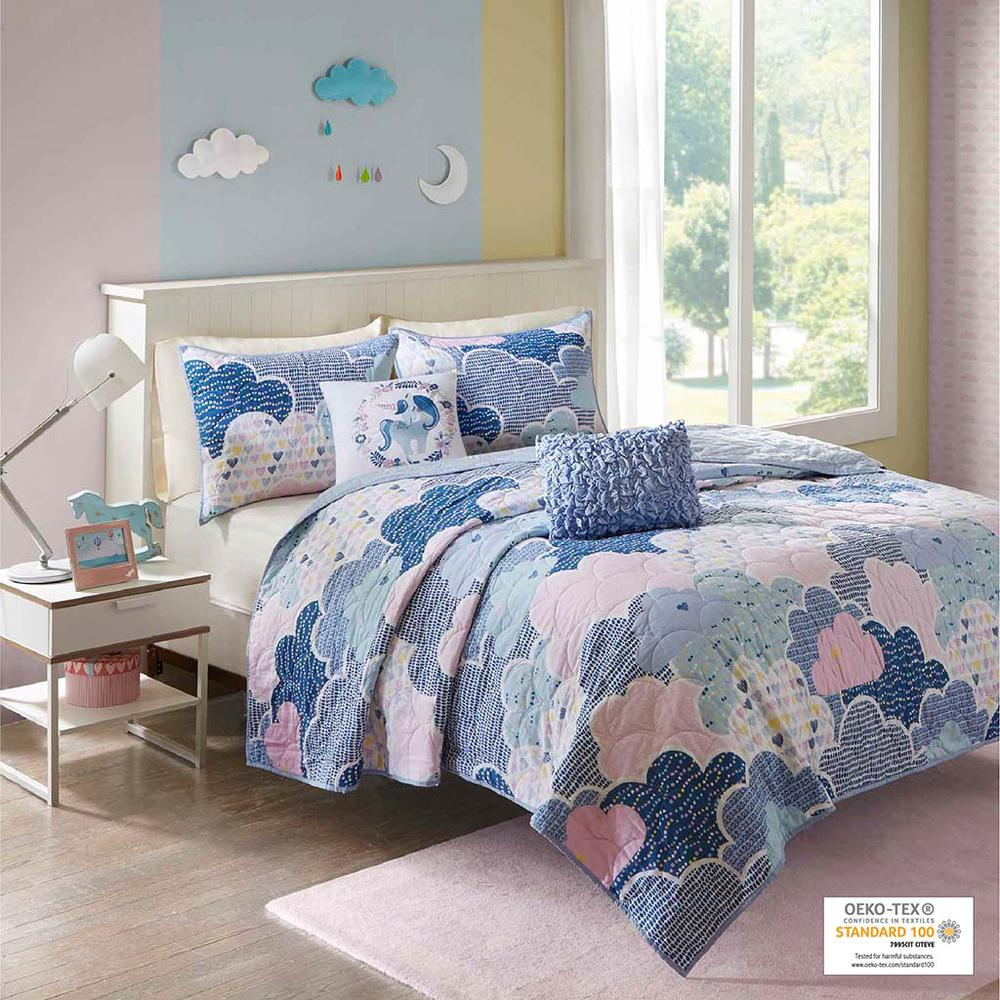 Reversible cotton quilt set with matching throw pillows, soft bedding from Start2Finish, featuring a stylish, cozy design for bedroom decor