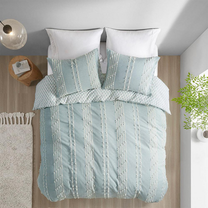 Start2Finish 3-piece cotton jacquard duvet cover set with intricate woven pattern, includes duvet cover and pillow shams.