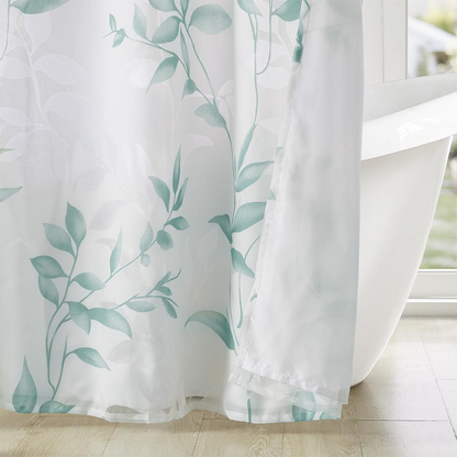 Start2Finish burnout printed shower curtain with vibrant abstract design, perfect for modern bathroom decor.
