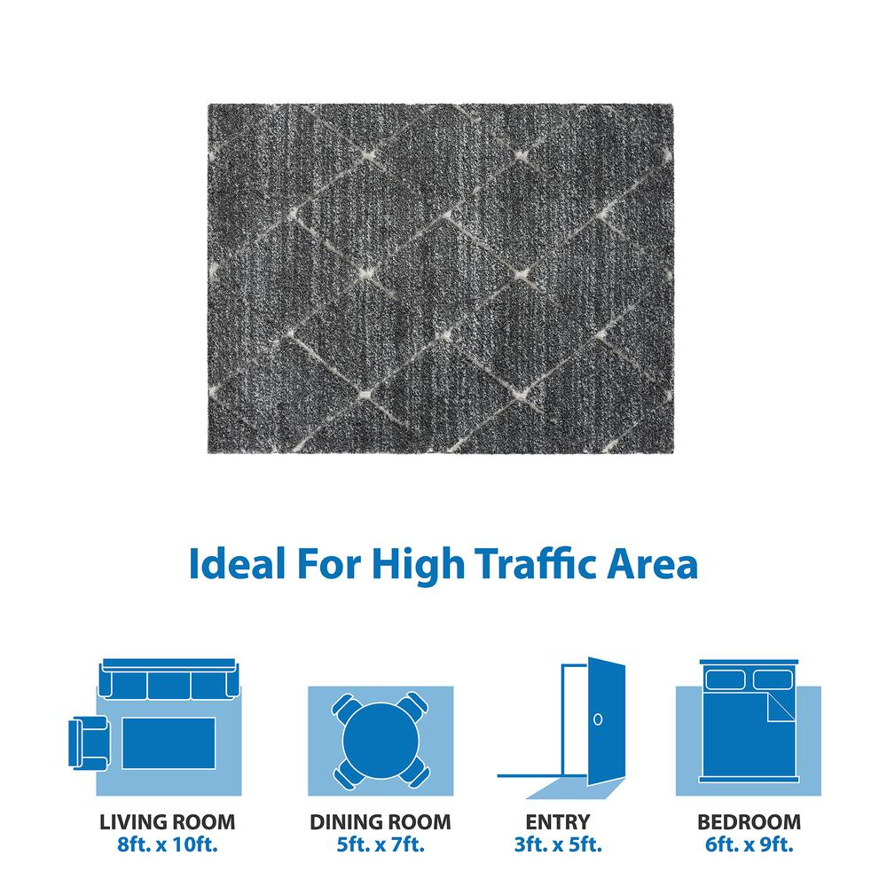 Start2Finish Talas Trellis Area Rug in grey and cream with geometric trellis pattern, ideal for living rooms and bedrooms.