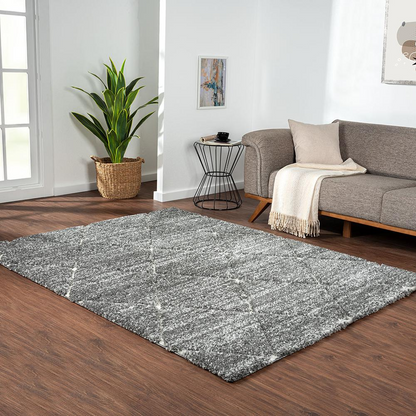 Start2Finish Talas Trellis Area Rug in grey and cream with a geometric trellis pattern, perfect for modern living spaces.