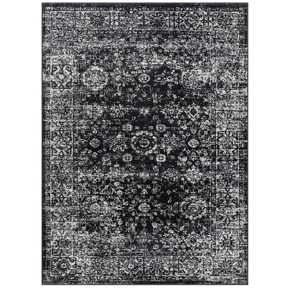 Distressed vintage Persian woven area rug with intricate patterns and muted colors, showcasing a classic, aged design.