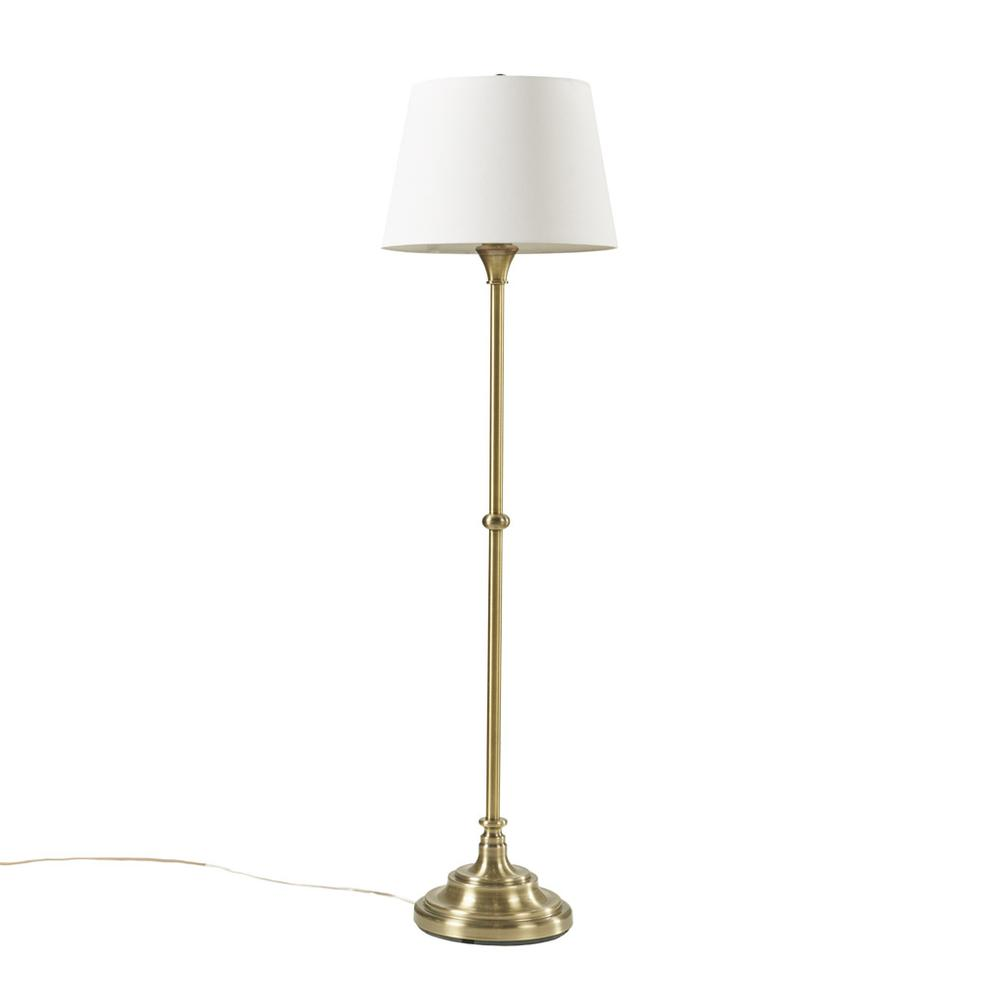 Floor lamp standing 59 inches tall with a modern design, featuring a sleek metal base and a fabric lampshade.