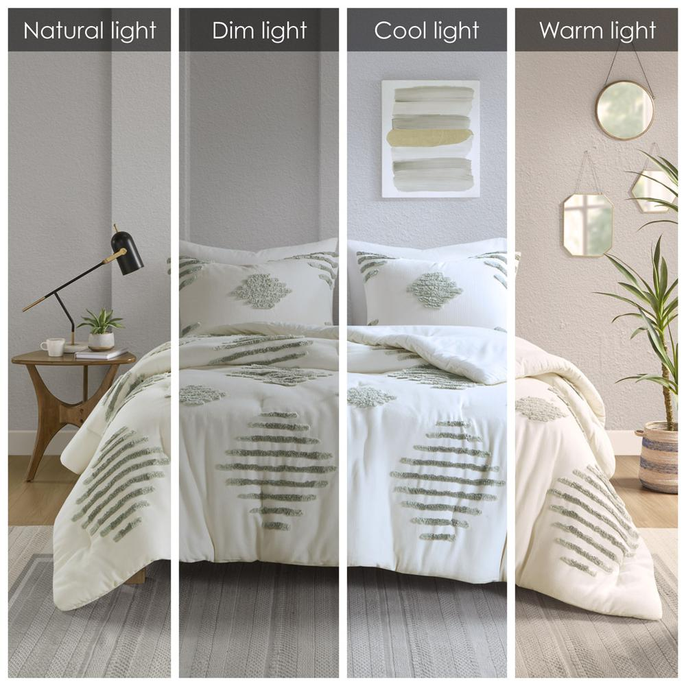 Start2Finish 3-piece cotton blend chenille comforter set with textured fabric and coordinating pillow shams on a bed.