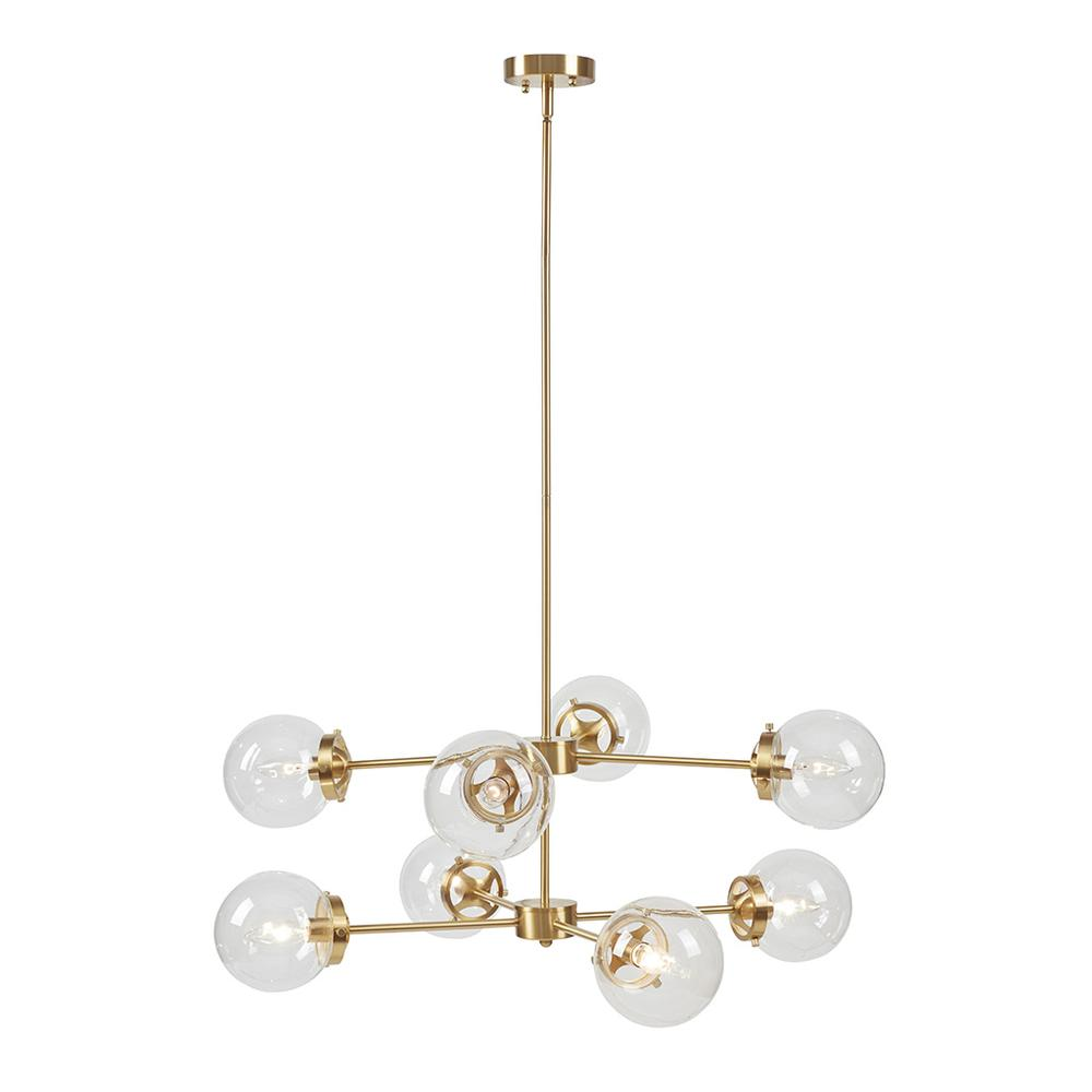 Start2Finish 8-light metal chandelier with globe bulbs, modern lighting fixture hanging from ceiling with sleek design.