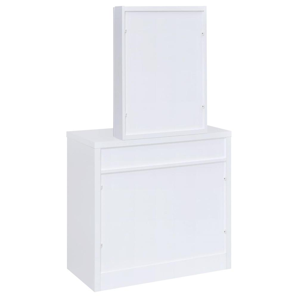 White Harvey vanity set with lift-top stool from Start2Finish, featuring a modern design and ample storage space.