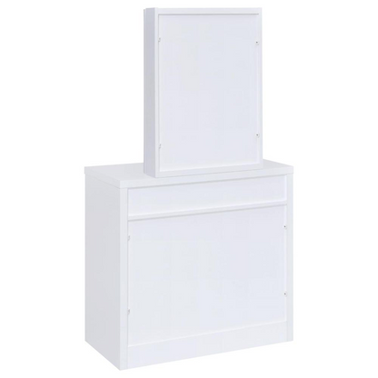 White Harvey vanity set with lift-top stool from Start2Finish, featuring a modern design and ample storage space.