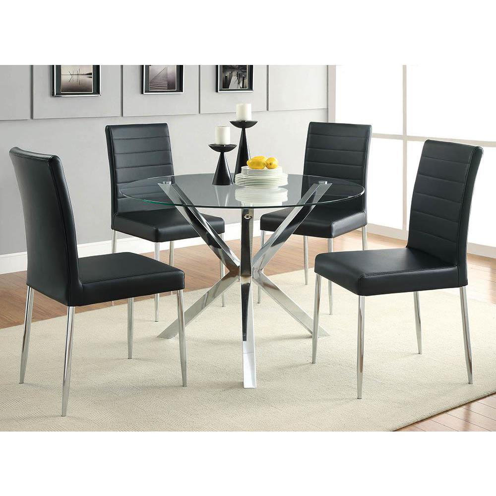 Start2Finish Vance 41-inch glass top Asterisk dining table with chrome finish, showcasing its round glass surface and modern design.