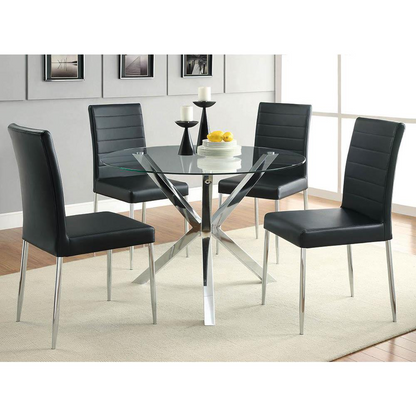 Start2Finish Vance 41-inch glass top Asterisk dining table with chrome finish, showcasing its round glass surface and modern design.