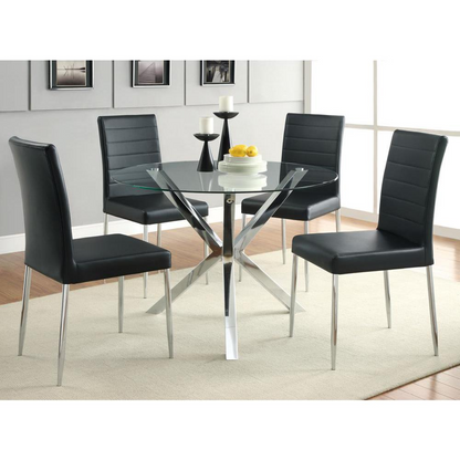 Start2Finish Vance 41-inch glass top Asterisk dining table with chrome finish, showcasing its modern round design and sleek glass surface.