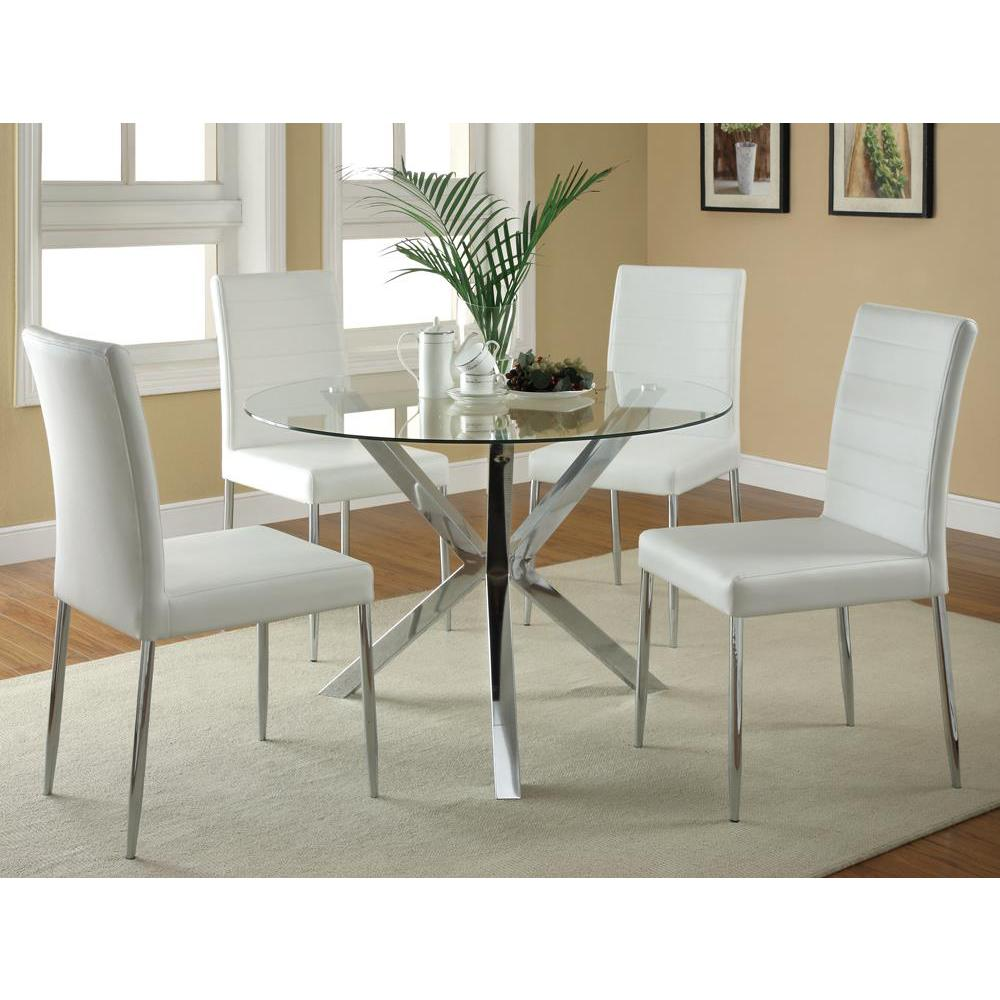 Vance 41-inch round glass top dining table with chrome finish and asterisk-shaped base from Start2Finish