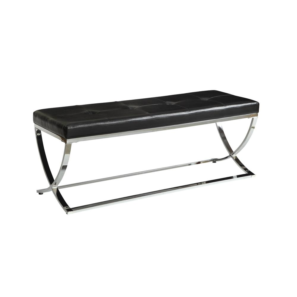Black Walton Leatherette Upholstered Tufted Accent Bench with cushioned top and elegant tufted design for stylish seating.