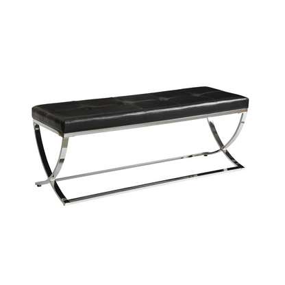 Black Walton Leatherette Upholstered Tufted Accent Bench with cushioned top and elegant tufted design for stylish seating.
