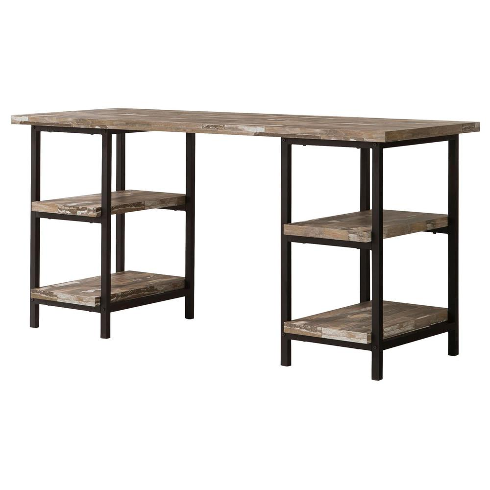 Kemper 59-inch weathered brown 4-shelf writing desk from Start2Finish with wood grain finish and spacious tabletop.