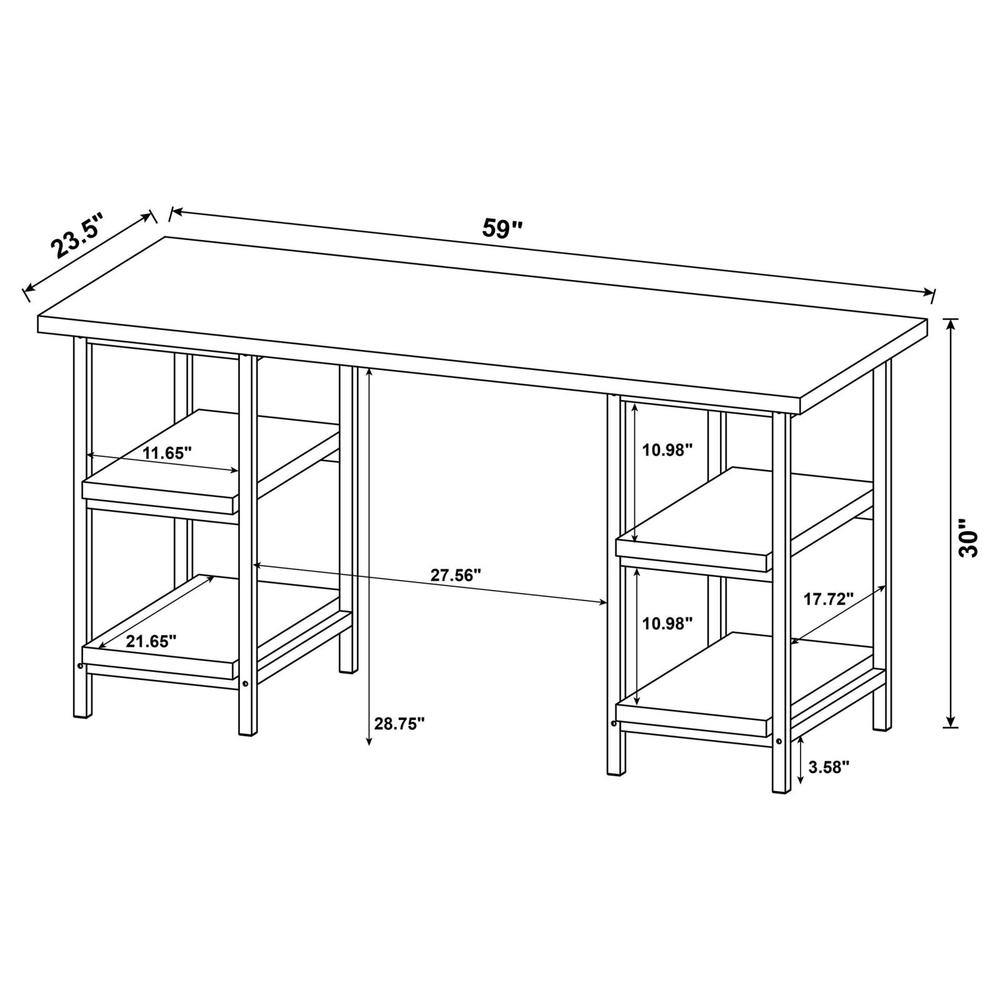 Kemper 59-inch weathered brown 4-shelf writing desk by Start2Finish with a sturdy wooden design and open shelving for workspace organization.
