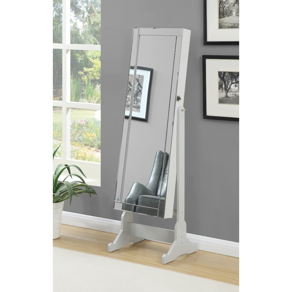 Yvonne Cheval mirror with jewelry storage in dove grey by Start2Finish, featuring a stylish mirror with built-in jewelry compartments.
