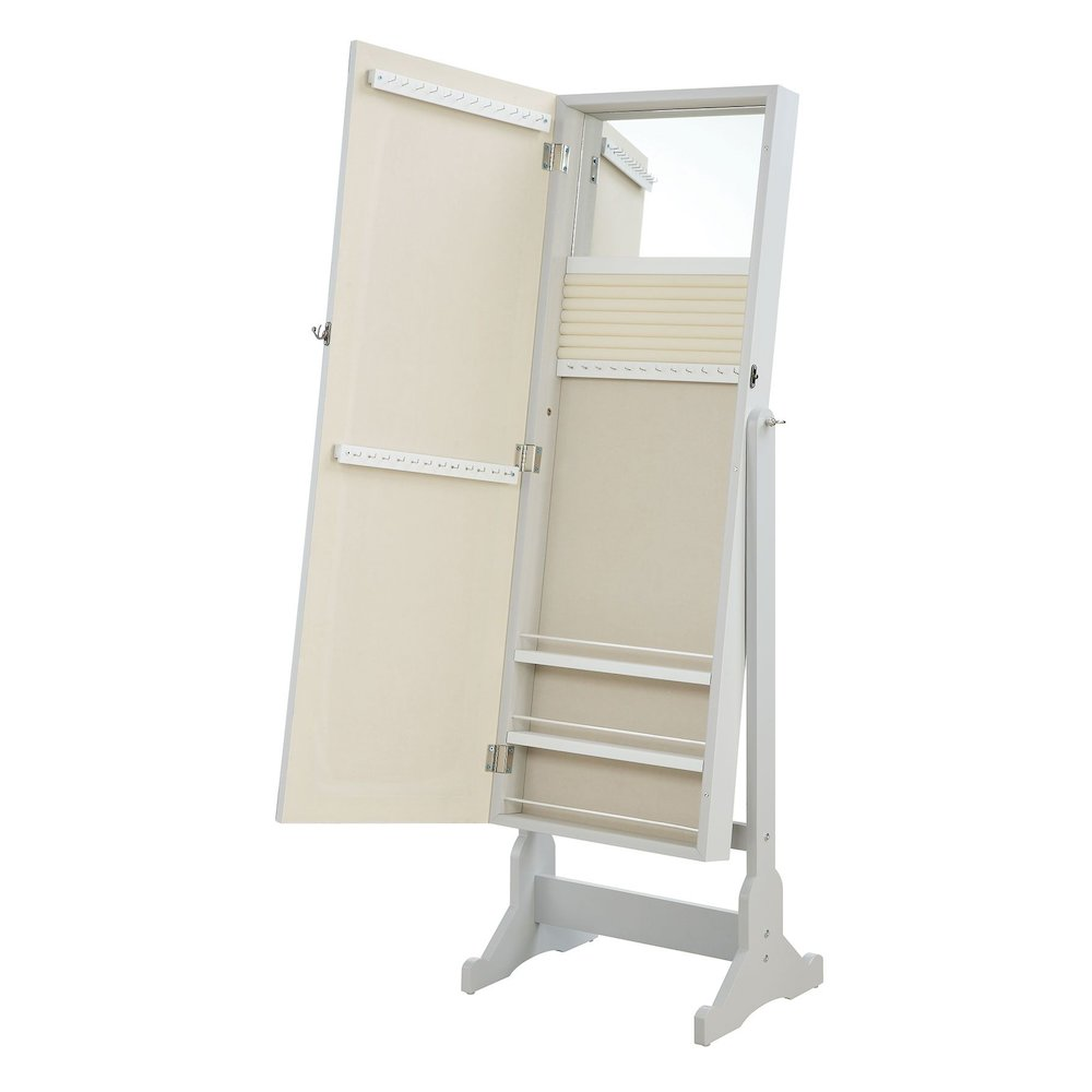 Yvonne Cheval mirror with jewelry storage in dove grey, featuring a decorative cheval design and built-in compartments for accessories.