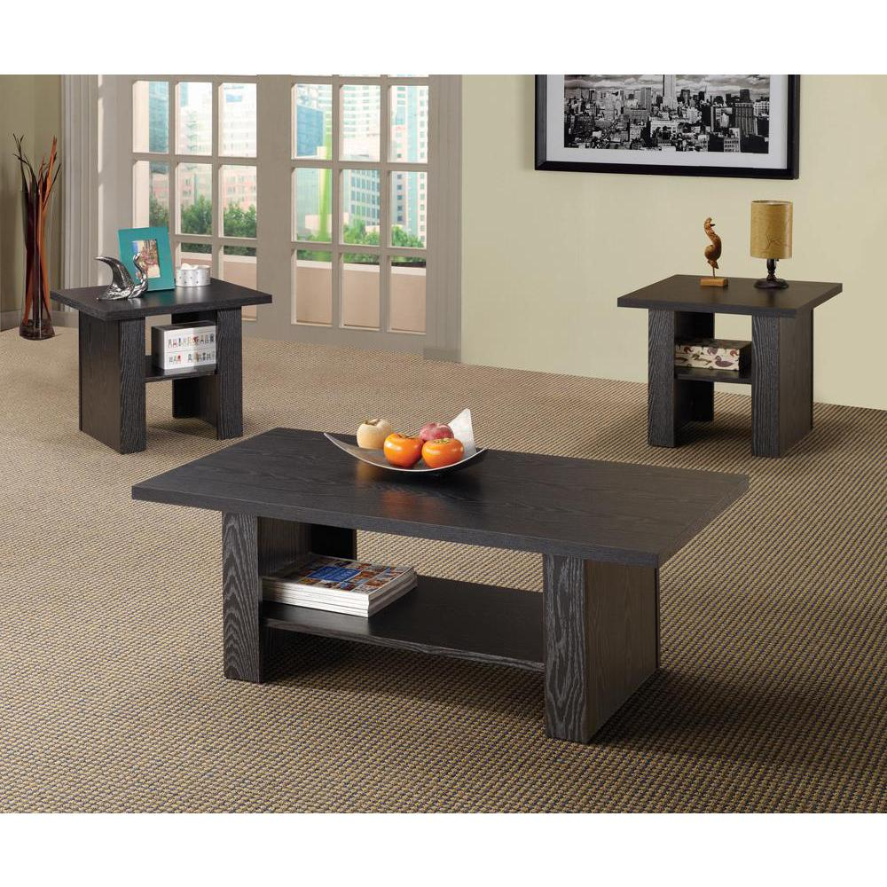 Start2Finish Rodez 3-piece engineered wood coffee table set in black oak with modern rectangular design.