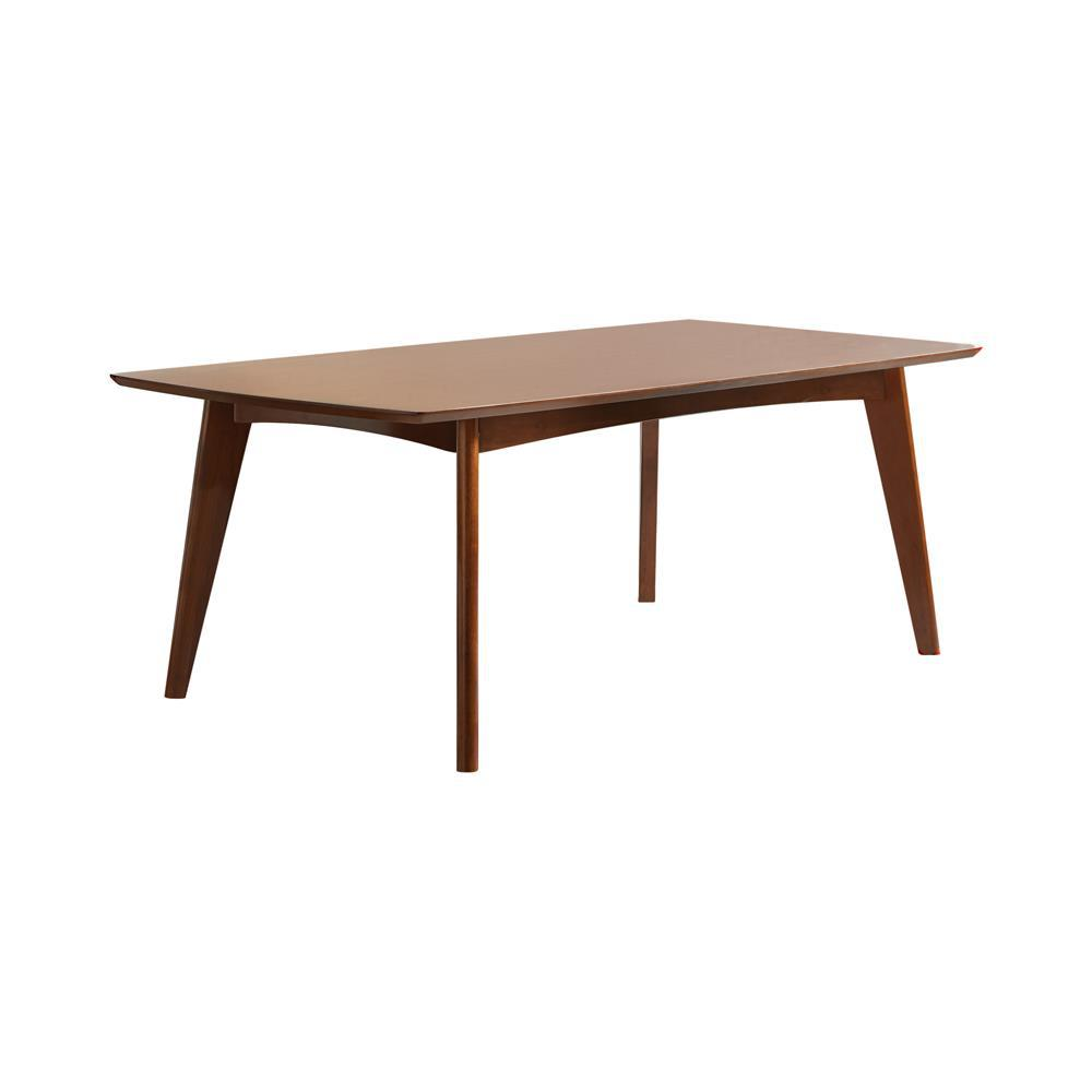 Dark walnut Malone rectangular 78-inch wood dining table by Start2Finish, showcasing a sleek, modern design with sturdy legs.