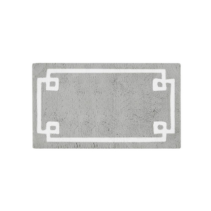 Cotton tufted bath rug in 20x30 inches featuring soft, plush texture with white and light gray stripes, by Start2Finish.
