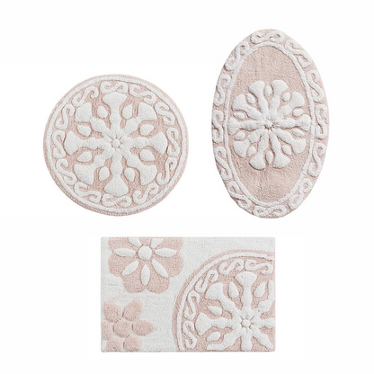 Start2Finish Medallion Cotton Tufted Bath Rug with intricate medallion pattern and soft, absorbent cotton material for bathroom decor.