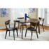 Set of two Jedda wood dining side chairs in dark walnut finish with sleek, modern design and curved backrests.