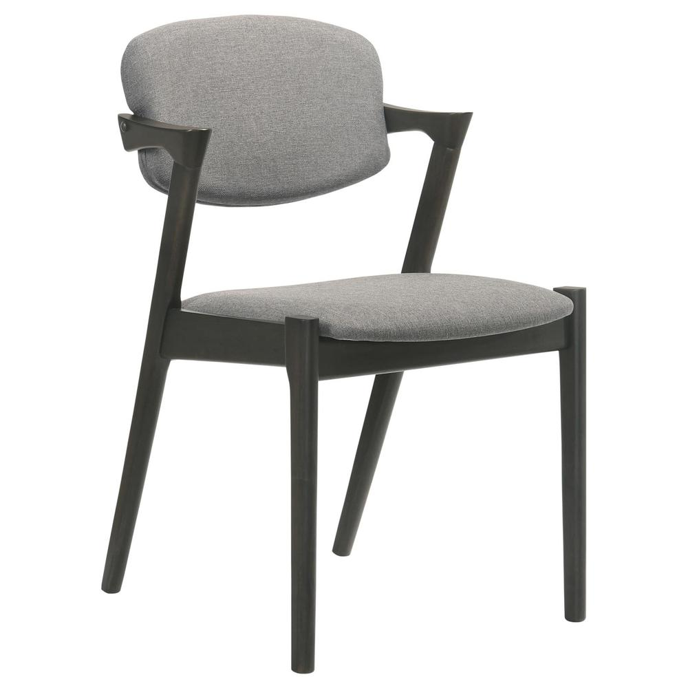 Set of 2 black Stevie padded wood dining arm chairs by Start2Finish featuring cushioned seats and curved wooden armrests.