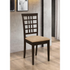 Set of two Kelso lattice back dining side chairs in cappuccino finish with wooden legs, stylish and comfortable for dining rooms.