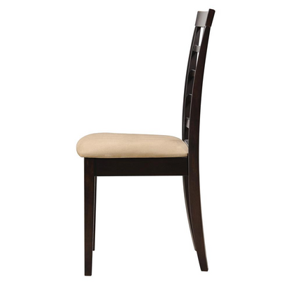 Pair of Kelso lattice-back dining side chairs in cappuccino finish with wooden legs, set of 2, by Start2Finish.
