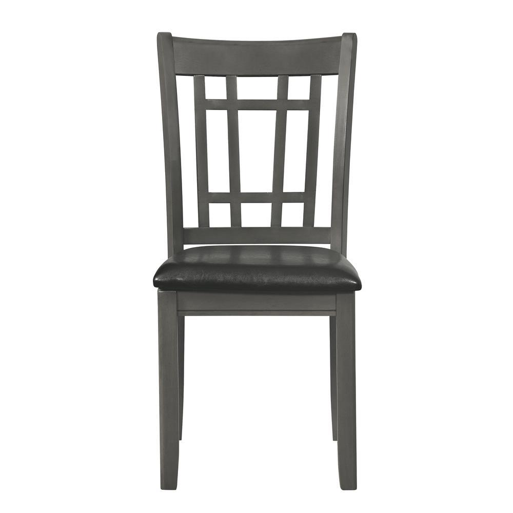 Set of two Lavon Wood Dining Side Chairs by Start2Finish in medium grey with wooden legs, modern design for dining rooms.