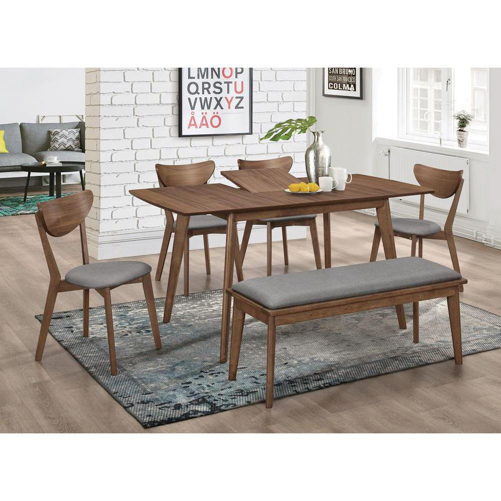 Set of two Alfredo dining side chairs by Start2Finish in grey and natural walnut with wooden legs and curved backrests.