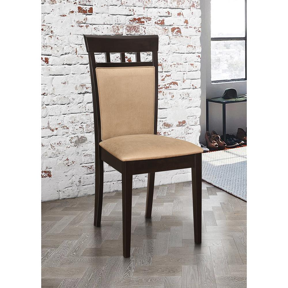 Set of two Gabriel closed back dining side chairs by Start2Finish in cappuccino finish, featuring cushioned seats and dark wood legs.