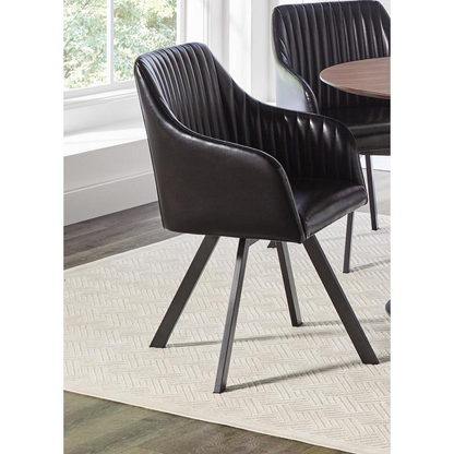 Start2Finish Arika black leatherette swivel dining arm chair with upholstered seat and backrest, modern and comfortable for dining room use.