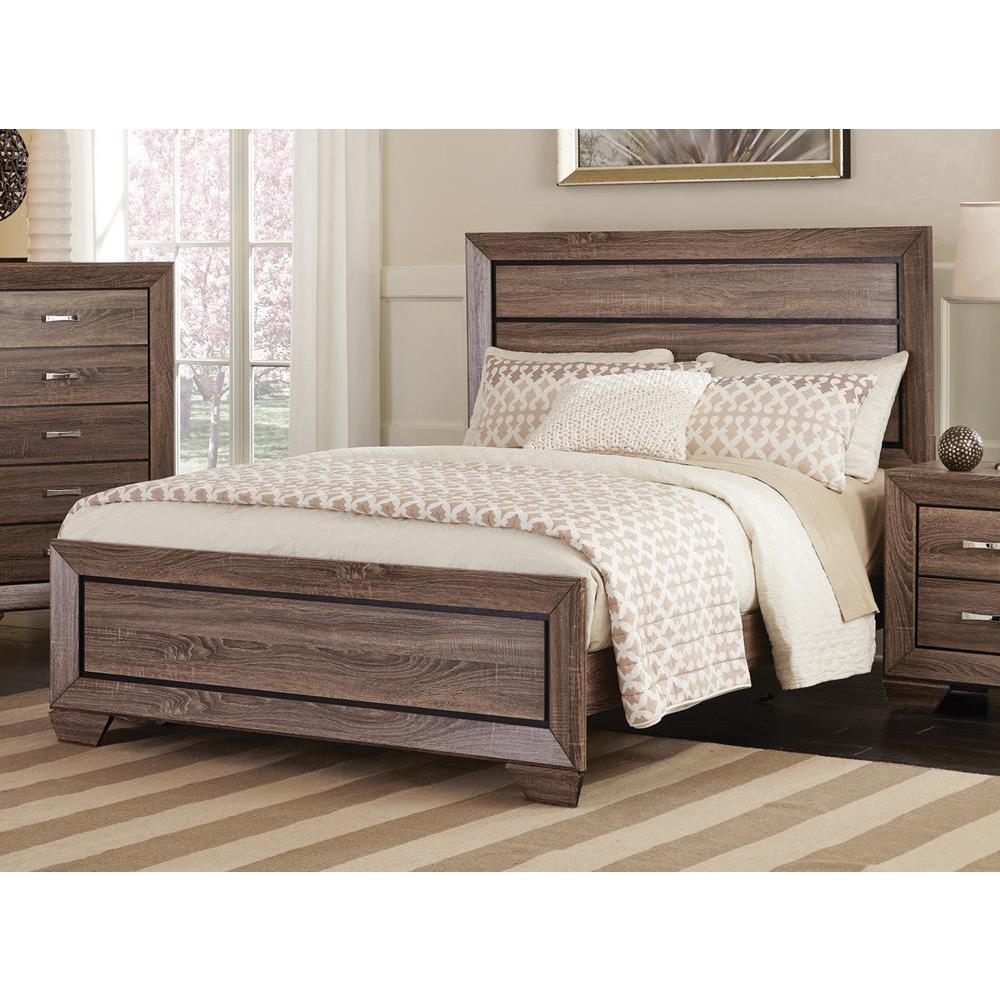 Kauffman Wood Queen Panel Bed in Washed Taupe by Start2Finish, showcasing a sturdy wooden bed frame with a paneled headboard