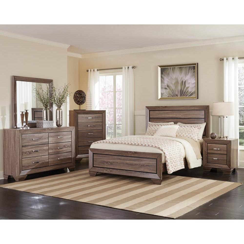 Kauffman Wood Queen Panel Bed in washed taupe finish, showcasing the rustic wooden design and classic panel headboard.