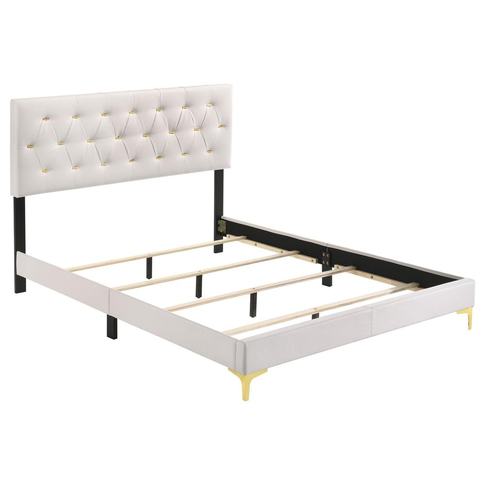 Start2Finish Kendall California King panel bed with upholstered white finish, showcasing the elegant headboard and frame design.