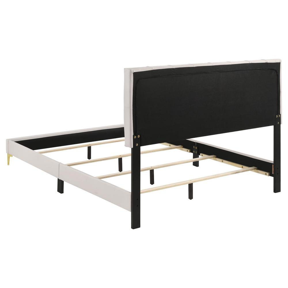 Kendall California King Upholstered Panel Bed in white with padded headboard and sleek design, from Start2Finish.