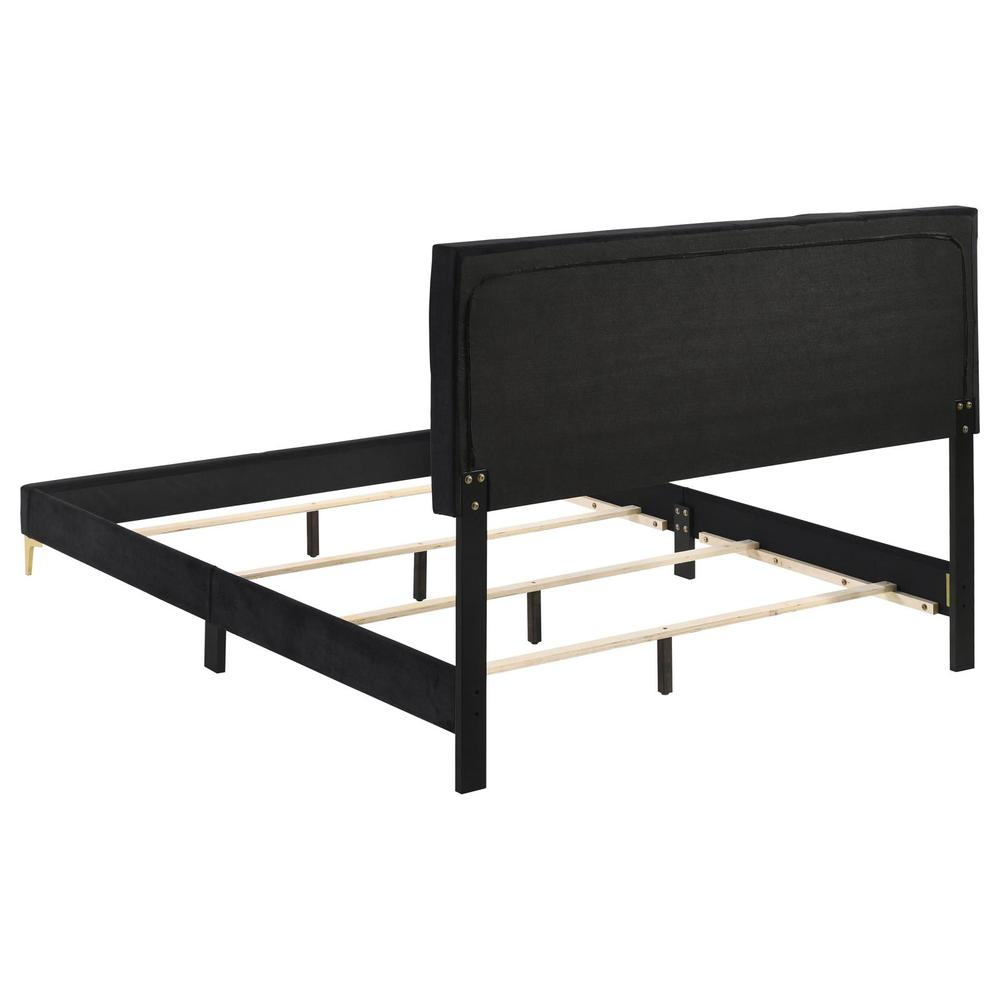 California King Panel Bed in black upholstery by Start2Finish, featuring a sleek, upholstered headboard and modern design.
