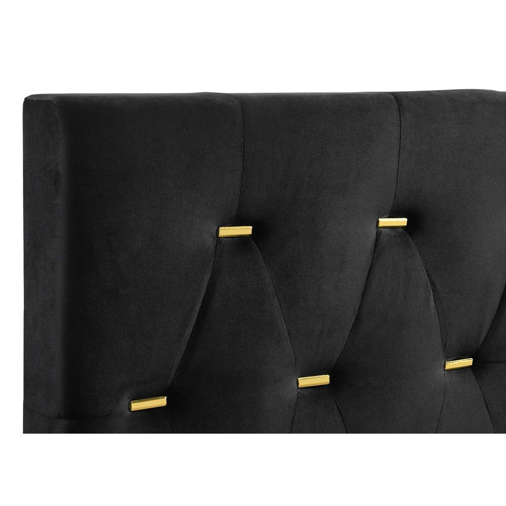 Black Kendall upholstered queen panel bed by Start2Finish, featuring a padded headboard and elegant furniture design.