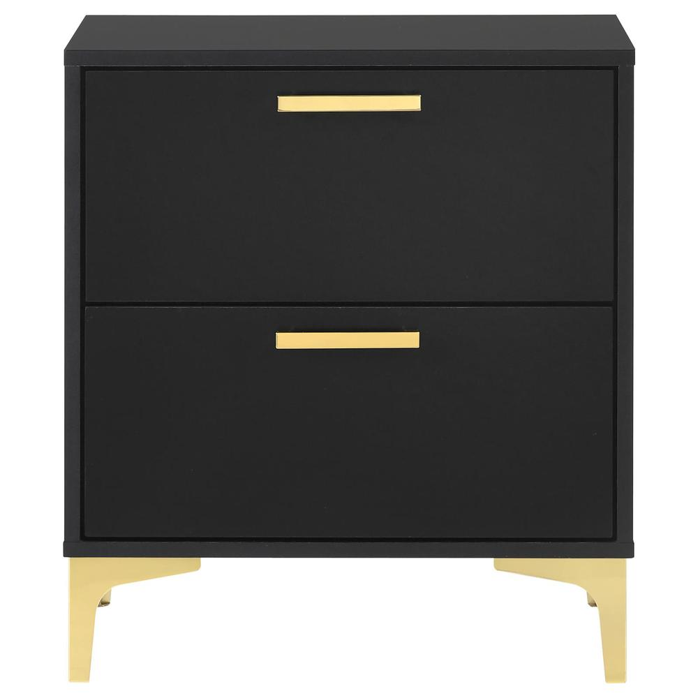 Black Kendall 2-drawer nightstand by Start2Finish showing sleek wood finish and modern drawer handles.