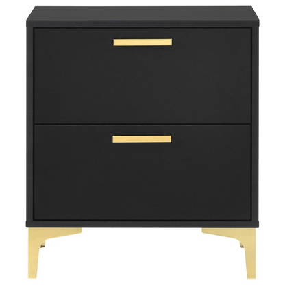 Black Kendall 2-drawer nightstand by Start2Finish showing sleek wood finish and modern drawer handles.