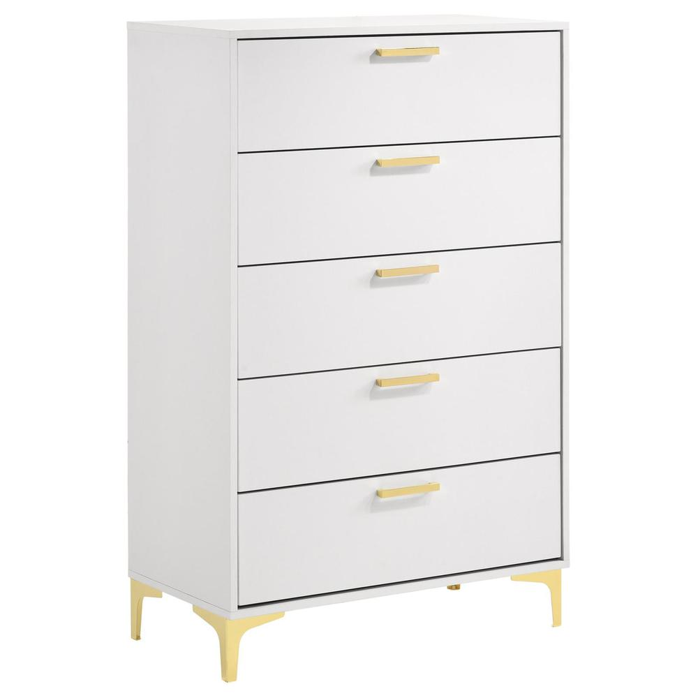 Start2Finish Kendall white 5-drawer bedroom chest with sleek handles and smooth finish, ideal for bedroom storage.