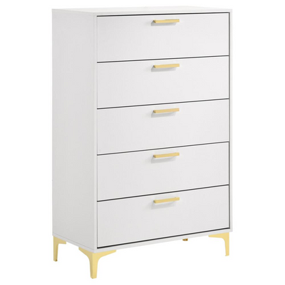 Start2Finish Kendall white 5-drawer bedroom chest with sleek handles and smooth finish, ideal for bedroom storage.