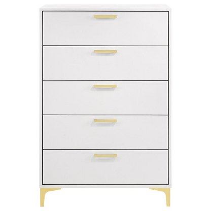 Start2Finish Kendall 5-drawer white bedroom chest with sleek handles and spacious storage drawers.
