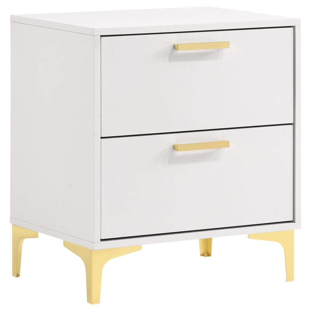 White Kendall 2-drawer nightstand by Start2Finish with sleek design and modern hardware, perfect for bedroom storage.