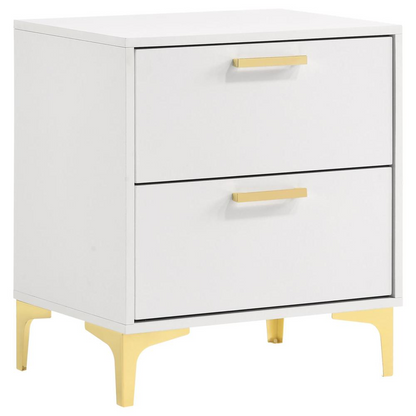 White Kendall 2-drawer nightstand by Start2Finish with sleek design and modern hardware, perfect for bedroom storage.