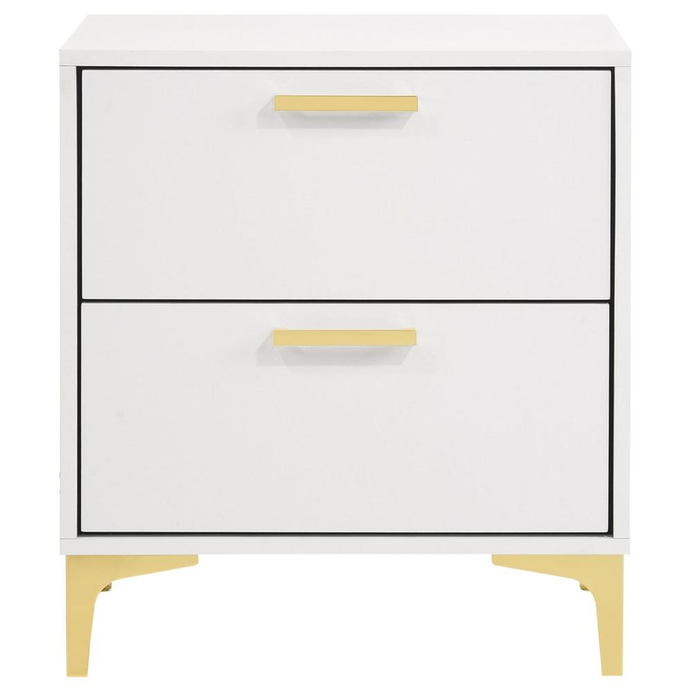 White Kendall 2-drawer nightstand by Start2Finish with sleek design and modern handles, featuring two spacious drawers.