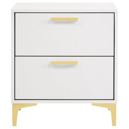 White Kendall 2-drawer nightstand by Start2Finish with sleek design and modern handles, featuring two spacious drawers.