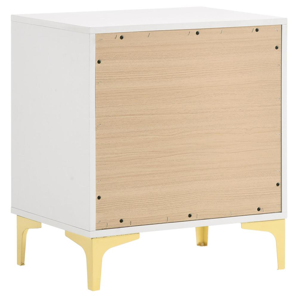White Kendall 2-drawer nightstand by Start2Finish with sleek design and modern hardware for bedroom storage.